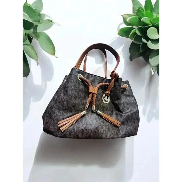 Michael Kors Handbags - Michael Kors MARINA Signature Canvas Tassel Drawstring Large Hobo Bag